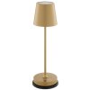 Brilliant LED lampa stołowa Elora ze stożkowym złotym kloszem, 2700 Kelvin, ciepła biel, IP44