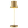 Brilliant LED lampa stołowa Elora ze stożkowym złotym kloszem, 2700 Kelvin, ciepła biel, IP44