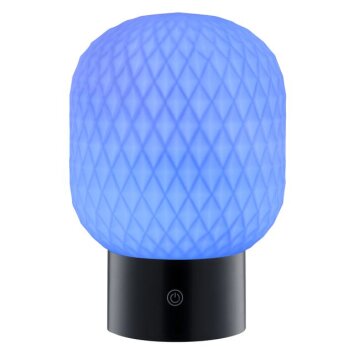 Brilliant Leuchten, lampa stołowa LED Sarastro, biały szklany klosz w romby, RGB