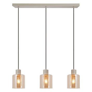 Brilliant lampa wisząca Lyska, 3 bursztynowe klosze cylindryczne, długość 12,5 cm