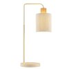 Brilliant lampa stołowa Arlo z ramieniem wygiętym w łuk i beżowym abażurem