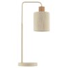 Brilliant lampa stołowa Arlo z ramieniem wygiętym w łuk i beżowym abażurem