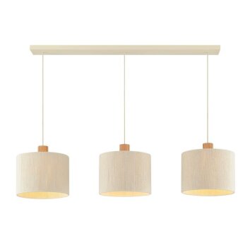 Brilliant Leuchten, boho lampa wisząca Arlo, 3 beżowe abażury z detalami z drewna