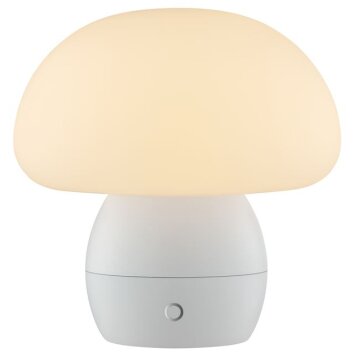 Brilliant, biała lampa stołowa Dupos w kształcie grzyba, LED 2700 Kelvin ciepła biel