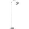 Brilliant Leuchten łukowa lampa podłogowa Helen, chromowany półkulisty klosz obok sofy
