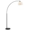 Brilliant łukowa lampa podłogowa Vessa z wygiętym ramieniem i białym półkulistym kloszem