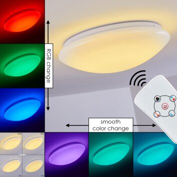 Brighton Lampa Sufitowa LED Biały, 1-punktowy, Zdalne sterowanie, Zmieniacz kolorów