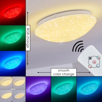 Brighton Star Lampa Sufitowa LED Biały, 1-punktowy, Zdalne sterowanie, Zmieniacz kolorów