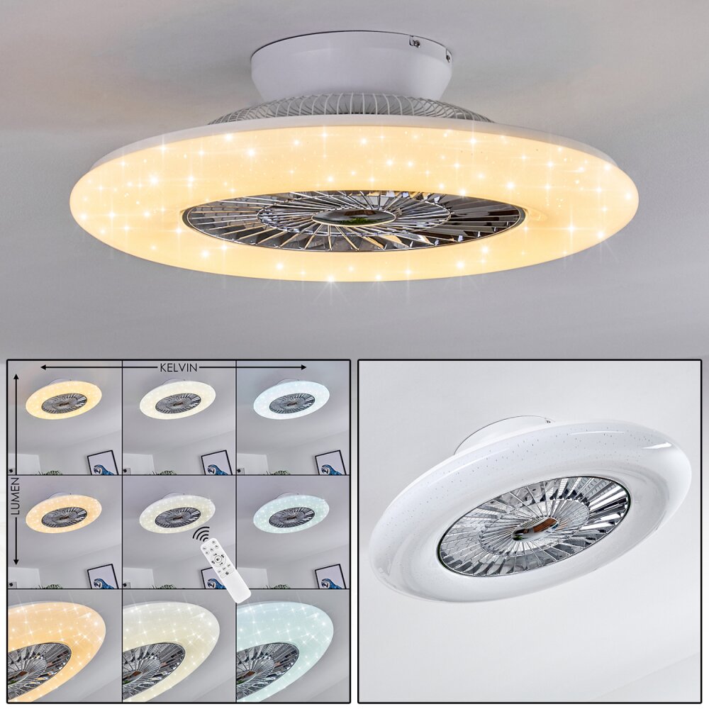 Petrovac wentylator sufitowy LED Chrom, Biały, 1-punktowy, Zdalne sterowanie main product photo