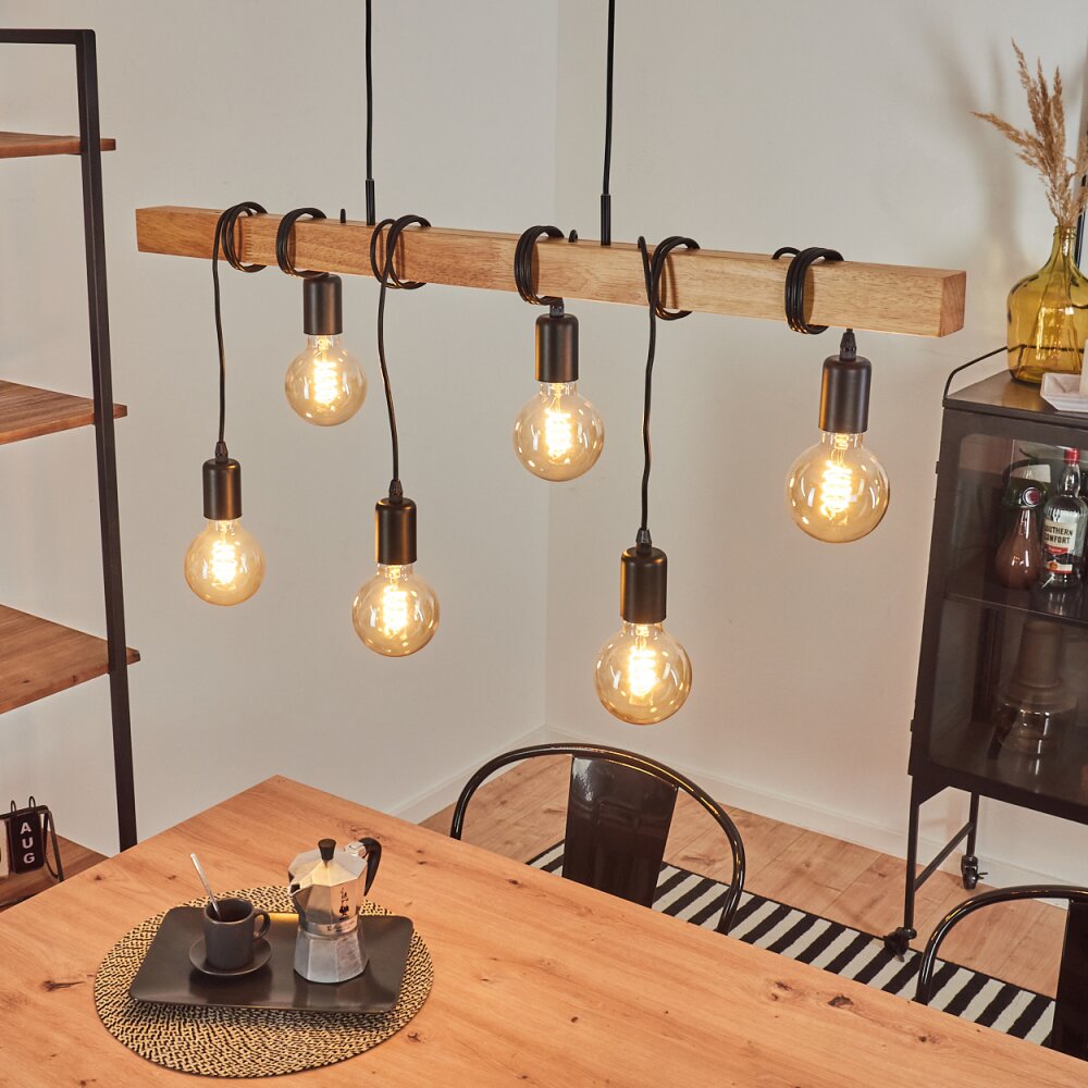 Mantigan Lampa Wisząca Jasne drewno, Czarny, 6-punktowe main product photo