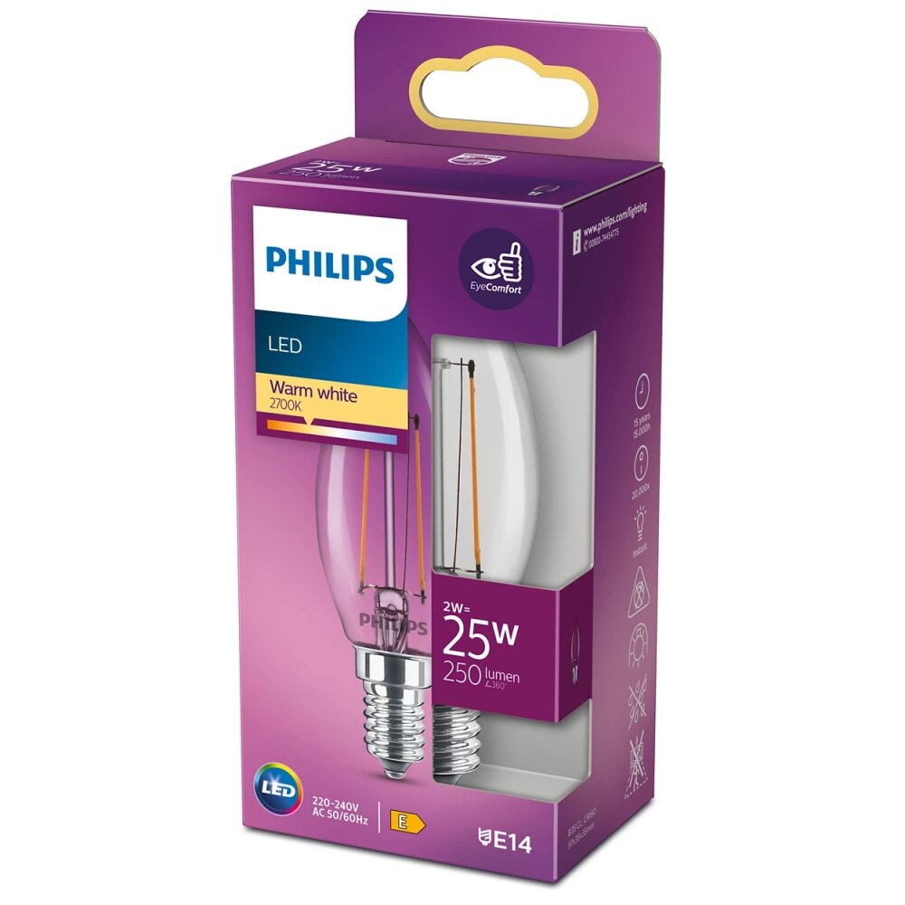 Philips LED E14 2 Watt 2700 Kelvin 250 Lumen main product photo